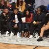 Michael B. Jordan, Chadwick Boseman et Common assistent au NBA All-Star Game 2018 au Staples Center. Los Angeles, le 18 février 2018.