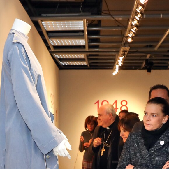 Exclusif - La princesse Stéphanie de Monaco visite l'exposition pour le 70 ème anniversaire de la Croix-Rouge Monégasque le 13 février 2018 en présence de Frederic Platini, secrétaire général de la Croix-Rouge Monégasque et d'autres membres de la Croix-Rouge © Olivier Huitel / Pool restreint Monaco / Bestimage
