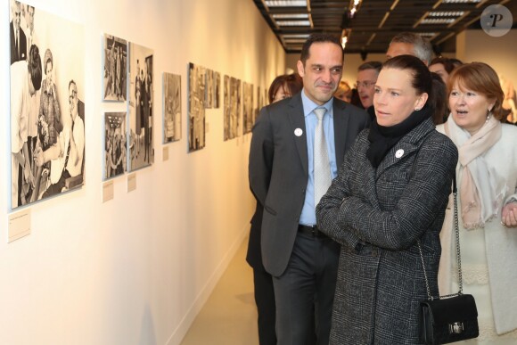 Exclusif - La princesse Stéphanie de Monaco visite l'exposition pour le 70 ème anniversaire de la Croix-Rouge Monégasque le 13 février 2018 en présence de Frederic Platini, secrétaire général de la Croix-Rouge Monégasque et d'autres membres de la Croix-Rouge © Olivier Huitel / Pool restreint Monaco / Bestimage