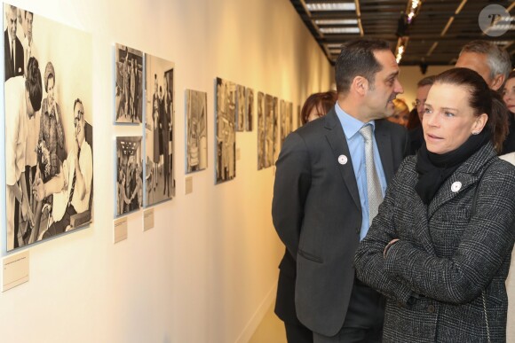 Exclusif - La princesse Stéphanie de Monaco visite l'exposition pour le 70 ème anniversaire de la Croix-Rouge Monégasque le 13 février 2018 en présence de Frederic Platini, secrétaire général de la Croix-Rouge Monégasque et d'autres membres de la Croix-Rouge © Olivier Huitel / Pool restreint Monaco / Bestimage
