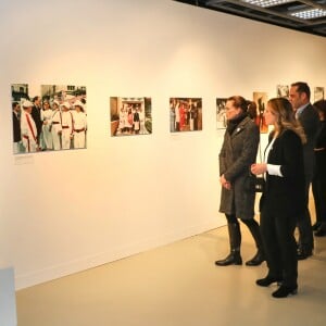 Exclusif - La princesse Stéphanie de Monaco visite l'exposition pour le 70 ème anniversaire de la Croix-Rouge Monégasque le 13 février 2018 en présence de Frederic Platini, secrétaire général de la Croix-Rouge Monégasque et d'autres membres de la Croix-Rouge © Olivier Huitel / Pool restreint Monaco / Bestimage