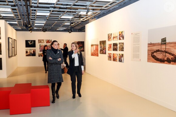 Exclusif - La princesse Stéphanie de Monaco visite l'exposition pour le 70 ème anniversaire de la Croix-Rouge Monégasque le 13 février 2018 en présence de Frederic Platini, secrétaire général de la Croix-Rouge Monégasque et d'autres membres de la Croix-Rouge © Olivier Huitel / Pool restreint Monaco / Bestimage