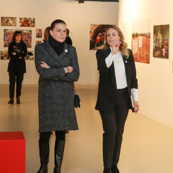 Exclusif - La princesse Stéphanie de Monaco visite l'exposition pour le 70 ème anniversaire de la Croix-Rouge Monégasque le 13 février 2018 en présence de Frederic Platini, secrétaire général de la Croix-Rouge Monégasque et d'autres membres de la Croix-Rouge © Olivier Huitel / Pool restreint Monaco / Bestimage