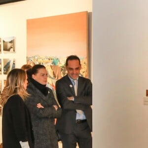 Exclusif - La princesse Stéphanie de Monaco visite l'exposition pour le 70 ème anniversaire de la Croix-Rouge Monégasque le 13 février 2018 en présence de Frederic Platini, secrétaire général de la Croix-Rouge Monégasque et d'autres membres de la Croix-Rouge © Olivier Huitel / Pool restreint Monaco / Bestimage