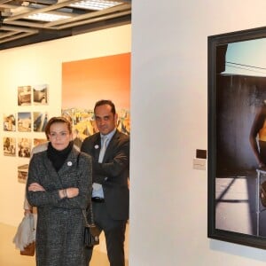 Exclusif - La princesse Stéphanie de Monaco visite l'exposition pour le 70 ème anniversaire de la Croix-Rouge Monégasque le 13 février 2018 en présence de Frederic Platini, secrétaire général de la Croix-Rouge Monégasque et d'autres membres de la Croix-Rouge © Olivier Huitel / Pool restreint Monaco / Bestimage