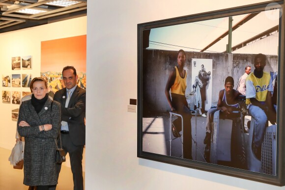 Exclusif - La princesse Stéphanie de Monaco visite l'exposition pour le 70 ème anniversaire de la Croix-Rouge Monégasque le 13 février 2018 en présence de Frederic Platini, secrétaire général de la Croix-Rouge Monégasque et d'autres membres de la Croix-Rouge © Olivier Huitel / Pool restreint Monaco / Bestimage