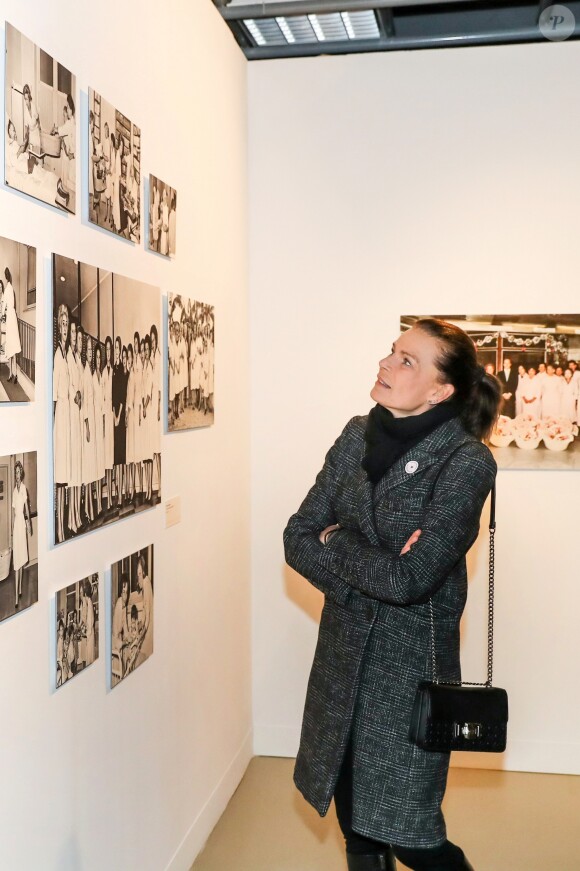 Exclusif - La princesse Stéphanie de Monaco visite l'exposition pour le 70 ème anniversaire de la Croix-Rouge Monégasque le 13 février 2018 en présence de Frederic Platini, secrétaire général de la Croix-Rouge Monégasque et d'autres membres de la Croix-Rouge © Olivier Huitel / Pool restreint Monaco / Bestimage
