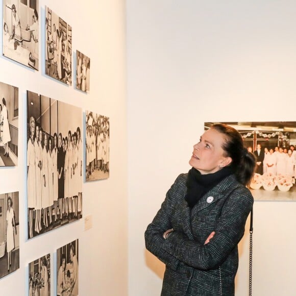 Exclusif - La princesse Stéphanie de Monaco visite l'exposition pour le 70 ème anniversaire de la Croix-Rouge Monégasque le 13 février 2018 en présence de Frederic Platini, secrétaire général de la Croix-Rouge Monégasque et d'autres membres de la Croix-Rouge © Olivier Huitel / Pool restreint Monaco / Bestimage