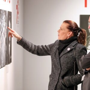 Exclusif - La princesse Stéphanie de Monaco visite l'exposition pour le 70 ème anniversaire de la Croix-Rouge Monégasque le 13 février 2018 en présence de Frederic Platini, secrétaire général de la Croix-Rouge Monégasque et d'autres membres de la Croix-Rouge © Olivier Huitel / Pool restreint Monaco / Bestimage