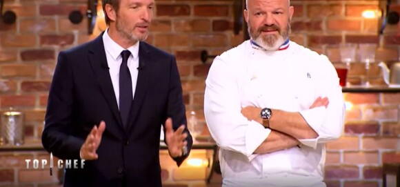 Stéphane Rotenberg et Philippe Etchebest dans "Top Chef 2018" (M6), le 7 mars 2018.