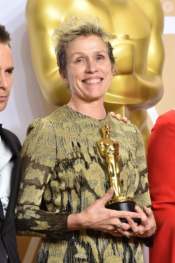 Frances McDormand (Oscar meilleure actrice pour "3 Billboards: les Panneaux de la vengeance") - Press room de la 90ème cérémonie des Oscars 2018 au théâtre Dolby à Los Angeles, Californie, Etats-Unis, le 4 mars 2018.