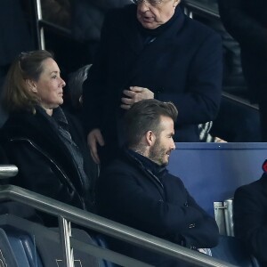 David Beckham et Dave Gardner - People lors du huitième de finale retour de Ligue des Champion, du Paris Saint-Germain contre le Real Madrid au Parc des Princes à Paris le 6 mars 2018. Le Real à remporté le match sur le score de 2 buts à 1. © Cyril Moreau/Bestimage