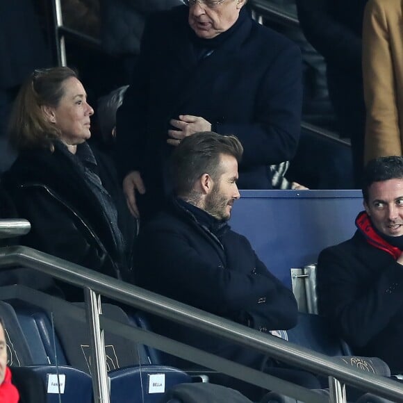 David Beckham et Dave Gardner - People lors du huitième de finale retour de Ligue des Champion, du Paris Saint-Germain contre le Real Madrid au Parc des Princes à Paris le 6 mars 2018. Le Real à remporté le match sur le score de 2 buts à 1. © Cyril Moreau/Bestimage