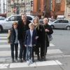 Claude François Junior (Jr) avec ses enfants et sa mère Isabelle Forêt. lors de la messe hommage à Claude François en l'église Notre-Dame d'Auteuil à Paris le 10 mars 2018. Cette commémoration marque le 40ème anniversaire de la mort du chanteur. Ses obsèques ont été célébrées au même endroit le 15 mars 1978. © CVS / Bestimage  Merci de masquer le visage des enfants à la publication10/03/2018 - Paris