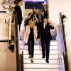 Le président Emmanuel Macron, La première dame Brigitte Macron lors de l'arrivée du couple présidentiel français à l'aéroport militaire de Delhi le 9 mars 2018. © Dominique Jacovides / Bestimage