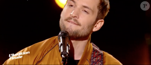 Matthias Piaux dans The Voice 7 sur TF1, le 17 mars 2018.