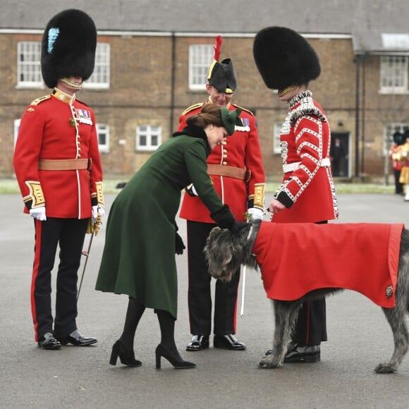 Le prince William, duc de Cambridge, colonel des Gardes irlandais et Catherine (Kate) Middleton, duchesse de Cambridge, enceinte, lors de la parade de la Saint Patrick à Houslow en présence du premier bataillon des gardes irlandais le 17 mars 2018. 