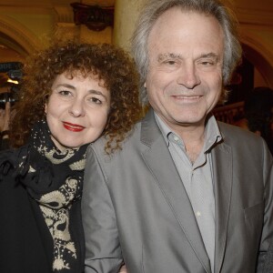 Franz Olivier Giesbert et sa compagne Valerie Toranian - Générale de la pièce "La porte à côté" au Théâtre Édouard VII à Paris, le 10 fevrier 2014.