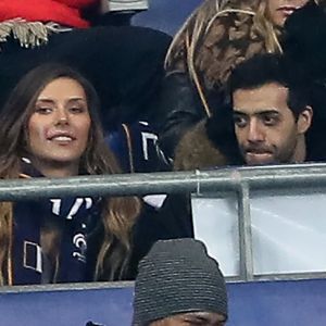 Exclusif - Camille Cerf et Tarek Boudali dans les tribunes du Stade de France lors du match de football amical France - Colombie à Saint-Denis le 23 mars 2018.