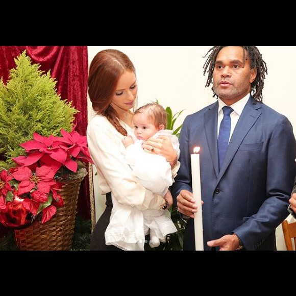 Christian Karembeu et son épouse Jackie Chamoun lors du baptême de leur fille Gaïa. Instagram, le 7 janvier 2018.