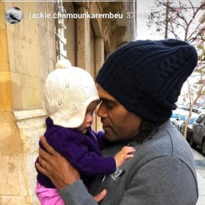 Christian Karembeu avec sa fille Gaïa, 7 mois, à Beyrouth, au Liban. Instagram, le 30 mars 2018.