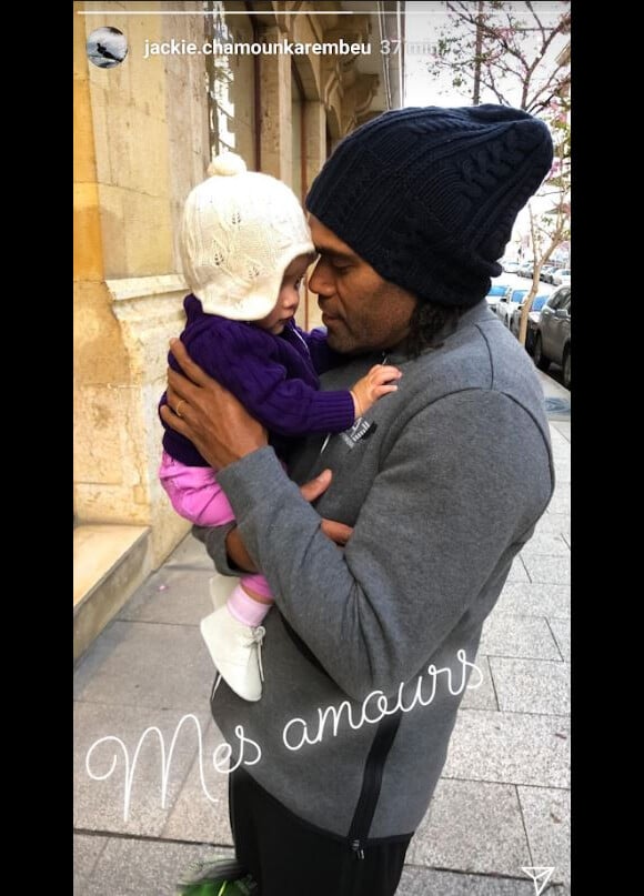 Christian Karembeu avec sa fille Gaïa, 7 mois, à Beyrouth, au Liban. Instagram, le 30 mars 2018.