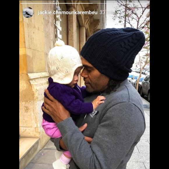 Christian Karembeu avec sa fille Gaïa, 7 mois, à Beyrouth, au Liban. Instagram, le 30 mars 2018.