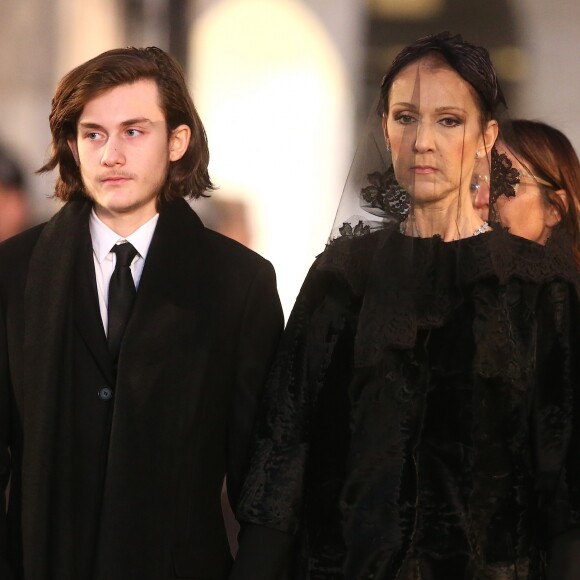 Céline Dion et son fils René-Charles Angélil - Sorties des obsèques nationales de René Angélil en la Basilique Notre-Dame de Montréal, le 22 janvier 2016.© Morgan Dessales/Bestimage