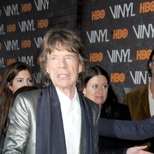 Mick Jagger et son fils James Jagger - Première de la série 'Vinyl' au Théâtre Ziegfeld à New York le 15 janvier 2016.