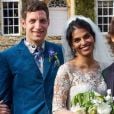 James Jagger et Anoushka Sharma entourés de Jerry Hall et Mick Jagger le jour de leur mariage au manoir Cornwell à Chipping Norton, Oxfordshire, le 23 avril 2016