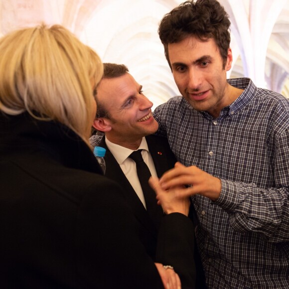 Le président de la République française Emmanuel Macron et sa femme la première dame Brigitte Macron (Trogneux) - Conférence des évêques de France (CEF) au collège des Bernardins à Paris, France, le 9 avril 2018. © Jacques Witt/Pool/Bestimage