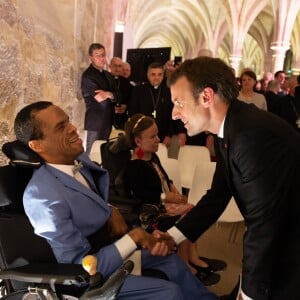 Le président de la République française Emmanuel Macron et sa femme la première dame Brigitte Macron (Trogneux) - Conférence des évêques de France (CEF) au collège des Bernardins à Paris, France, le 9 avril 2018. © Jacques Witt/Pool/Bestimage