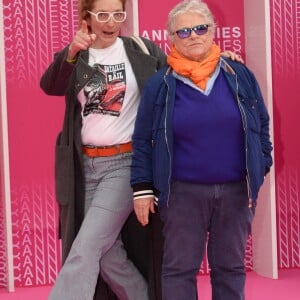 Corinne Masiero et Josée Dayan durant le "Pink Carpet" des séries "Aqui En La Tierra" et "Cacciatore The Hunter" lors du festival CanneSéries à Cannes, le 9 avril 2018. © Rachid Bellak/Bestimage