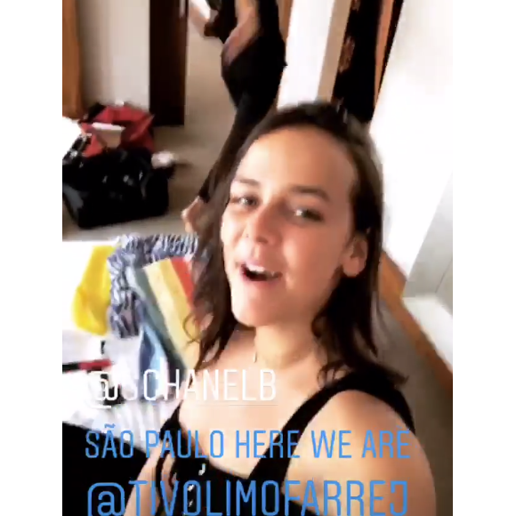 Pauline Ducruet dans sa chambre d'hôtel au Tivoli Mofarrej à São Paulo au Brésil le 13 avril 2018, à son hôtel (le Tivoli Mofarrej) avant de se rendre au 8e gala de l'amfAR. Image extraite de sa story Instagram le 13 avril 2018.