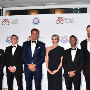 Alexandre Despatie, Alexandre Bilodeau, Kevin Crovetto, Ryk Neethling, la princesse Charlene de Monaco, Pierre Frolla, Simon Shaw et Luciano Orquera lors du gala de la 2ème édition du "Riviera water bike challenge" au yacht club de Monaco le 14 avril 2018. © Bruno Bebert / Bestimage