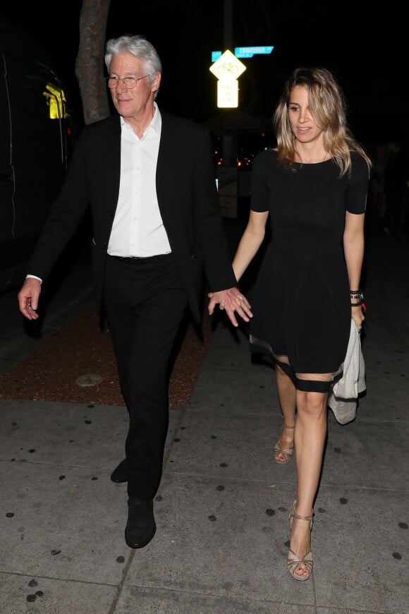 Richard Gere et sa compagne Alejandra Silva - Célébrités à la sortie d'une soirée privée au restaurant Delilah à Los Angeles, Californie, Etats-Unis, le 25 mars 2018.