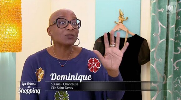 Dominique, chanteuse de 50 ans dans "Les Reines du shopping" (M6) la semaine du 16 avril 2018.