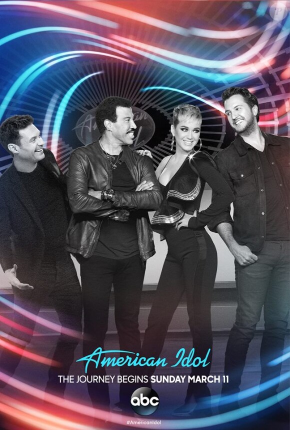 Ryan Seacrest, Lionel Richie, Katy Perry et Luke Bryan dans American Idol. Février 2018.