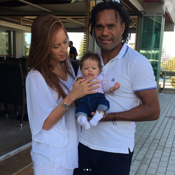 Jackie Chamoun, son époux Christian Karembeu et leur fille. Octobre 2017.