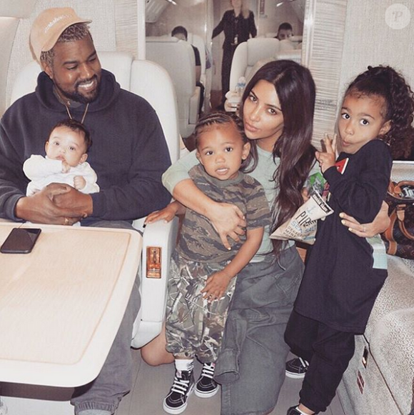 Kanye West, Kim Kardashian et leurs trois enfants. Avril 2018.