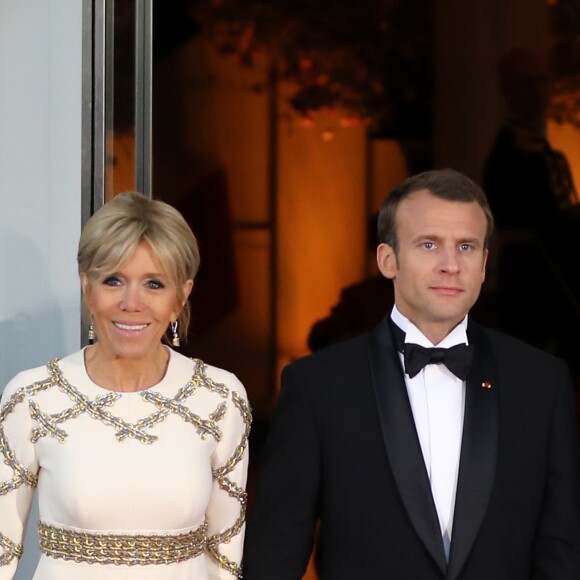 Le président de la République française Emmanuel Macron et sa femme la Première dame Brigitte Macron (Trogneux) - Dîner en l'honneur du Président de la République Emmanuel Macron et de la première dame Brigitte Macron (Trogneux) à la Maison Blanche à Washington, le 24 avril 2018.