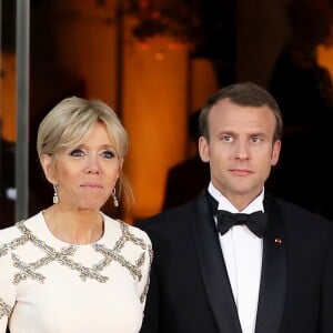 Le président de la République française Emmanuel Macron et sa femme la Première dame Brigitte Macron (Trogneux) - Dîner en l'honneur du Président de la République Emmanuel Macron et de la première dame Brigitte Macron (Trogneux) à la Maison Blanche à Washington, le 24 avril 2018.
