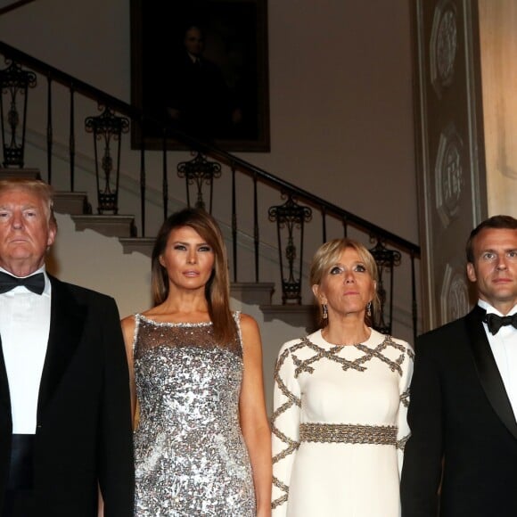 Le président américain Donald Trump, sa femme la Première dame Melania Trump, le président de la République française Emmanuel Macron et sa femme la Première dame Brigitte Macron (Trogneux) - Dîner en l'honneur du Président de la République Emmanuel Macron et de la première dame Brigitte Macron (Trogneux) à la Maison Blanche à Washington, le 24 avril 2018.