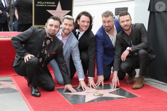 NSYNC, Justin Timberlake, JC Chasez, Chris Kirkpatrick, Joey Fatone, Lance Bass - Les membres du groupe NSYNC reçoivent leur étoile sur le Walk of Fame à Hollywood le 30 avril 2018.