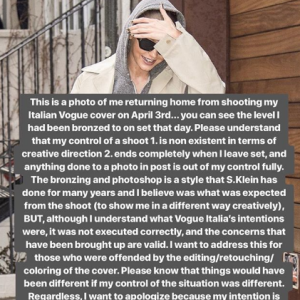 Les excuses de Gigi Hadid sur Instagram ce 3 mai 2018.