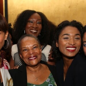 Semi-exclusif - Firmine Richard, Sonia Rolland (Miss France 2000), Nadège Beausson-Diagne, Christiane Taubira et guest lors du lancement du livre "Noire n'est pas mon métier" de A.Maïga des éditions du Seuil dans les salons du restaurant Fouquet's à Paris, France, le 2 mai 2018. © Denis Guignebourg/Bestimage