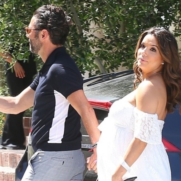 Eva Longoria et son mari José Baston - Le couple arrive à la baby shower de Eva Longoria à The Lombardi House à Los Angeles, le 5 mai 2018