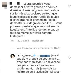 Laura Smet répond à un commentaire désobligeant pour ses soutiens sur Instagram, le 7 mai 2018.