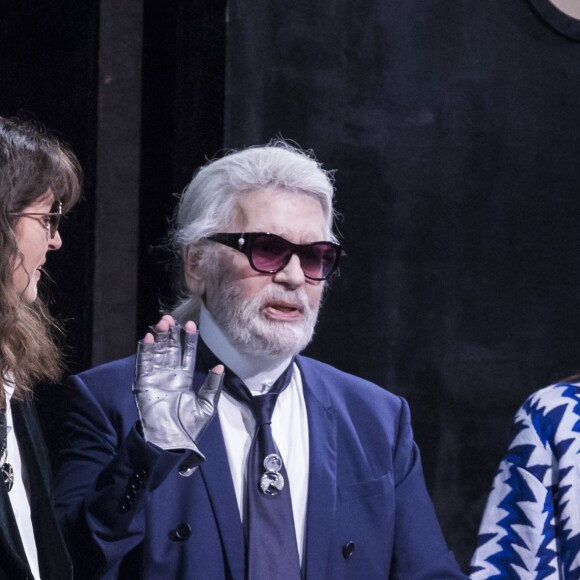 Karl Lagerfeld lors du défilé croisière Chanel au Grand Palais à Paris le 3 mai 2018. © Olivier Borde/Bestimage