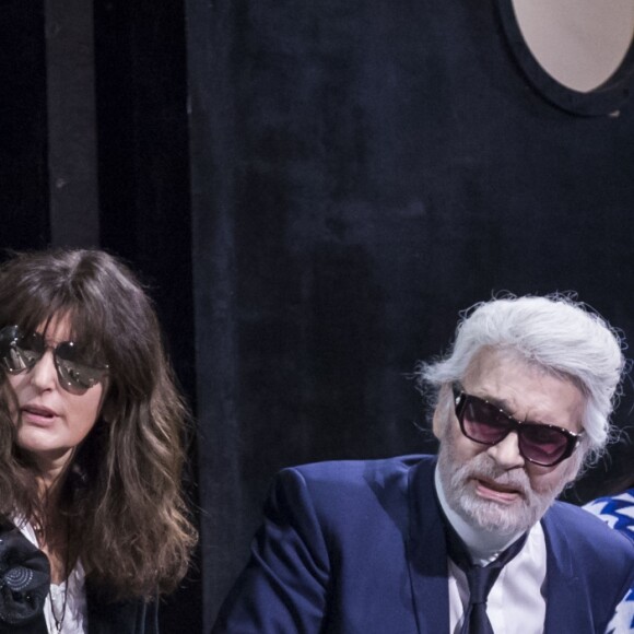 Karl Lagerfeld lors du défilé croisière Chanel au Grand Palais à Paris le 3 mai 2018. © Olivier Borde/Bestimage